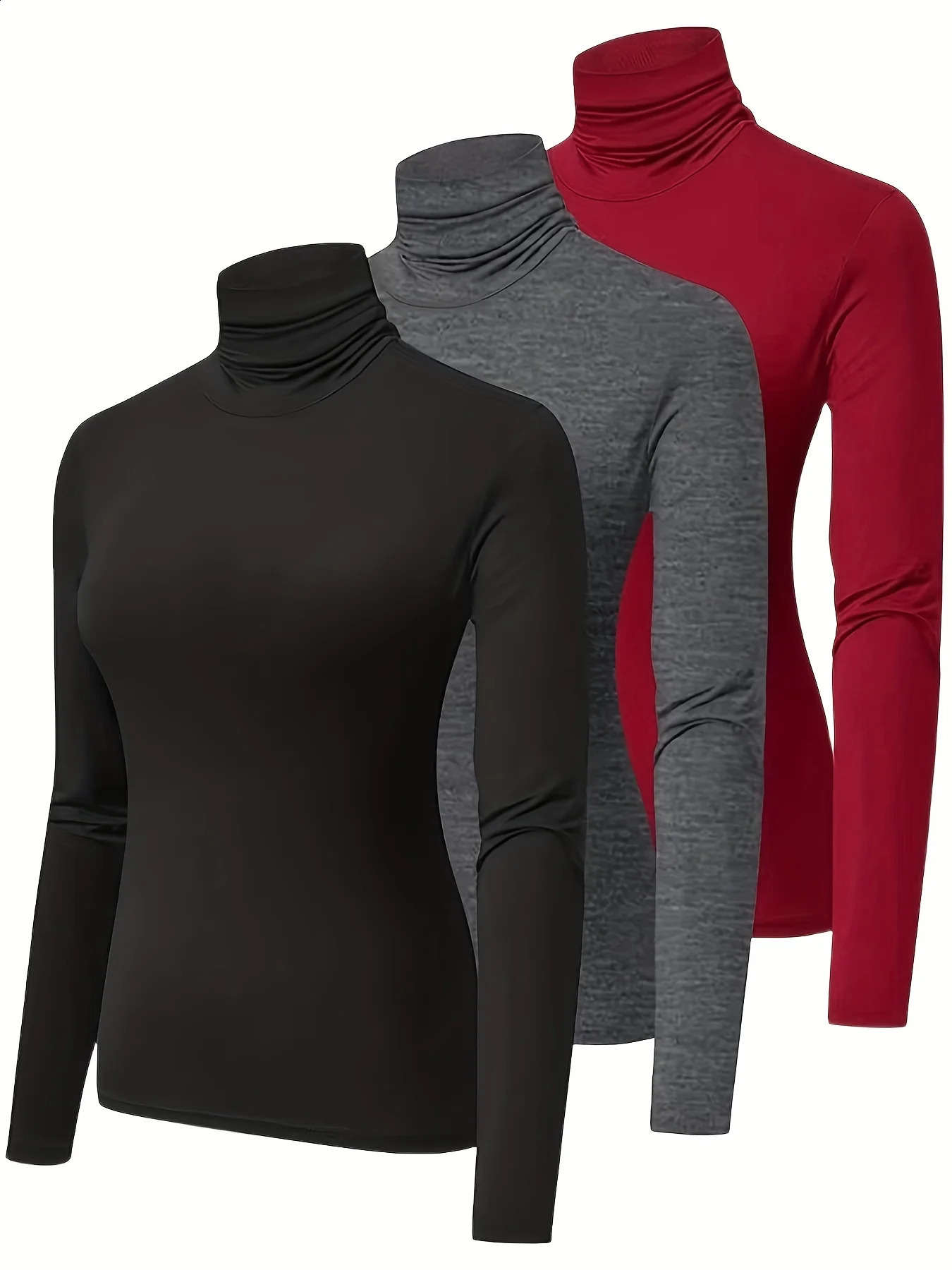 Womens Turtleneck T-Shirt Set Soft Knit Casual Long Sleeve Tops for Spring Fall Stylish Basic Closet Essentials 260921