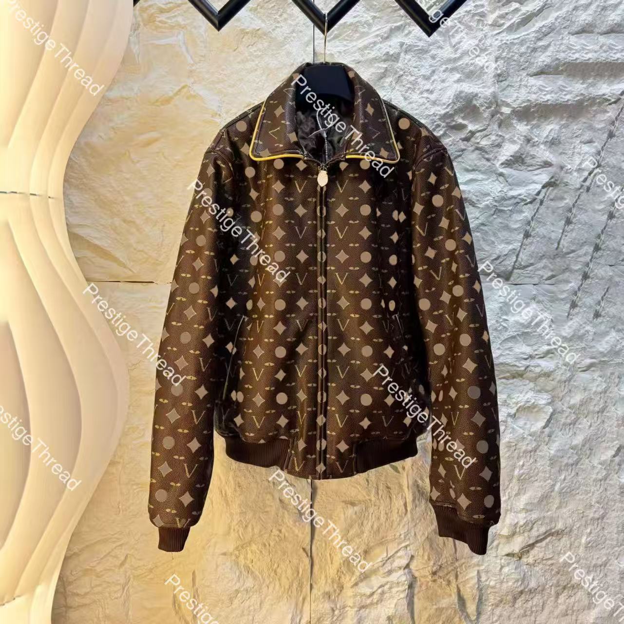 fw26 Full-Print Vintage Leather Baseball Jacket Designer Men's Leather & Faux Leather Unisex
