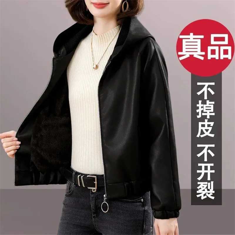 Women Fashion Retro Large Size 4XL Faux Leather Top 2025 Ladies Hooded Leather Jacket Autumn winter Femme Short PU Leather Coat C260921