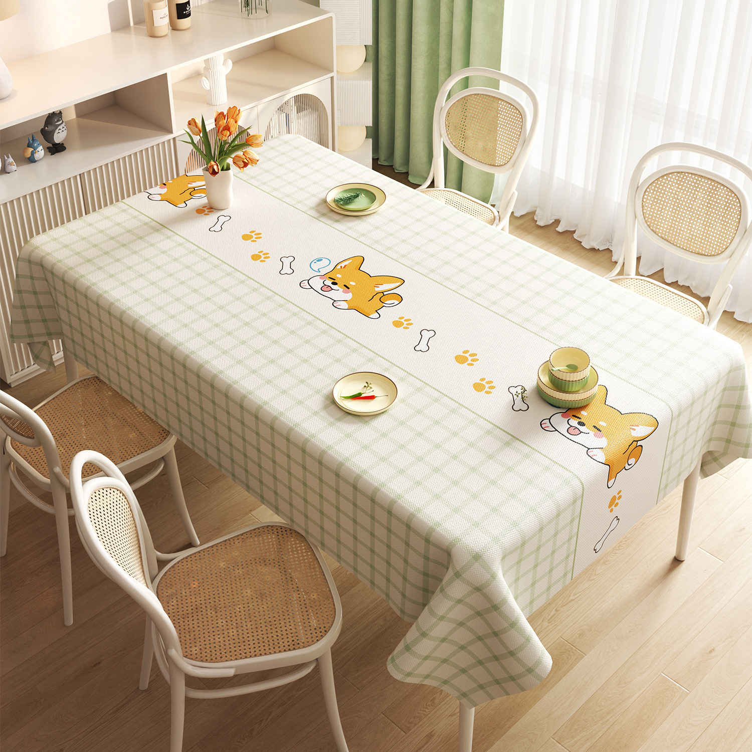 Nappe rectangulaire en PVC personnalisée, Style minimaliste frais, étanche à l'huile et sans entretien, YL-39231