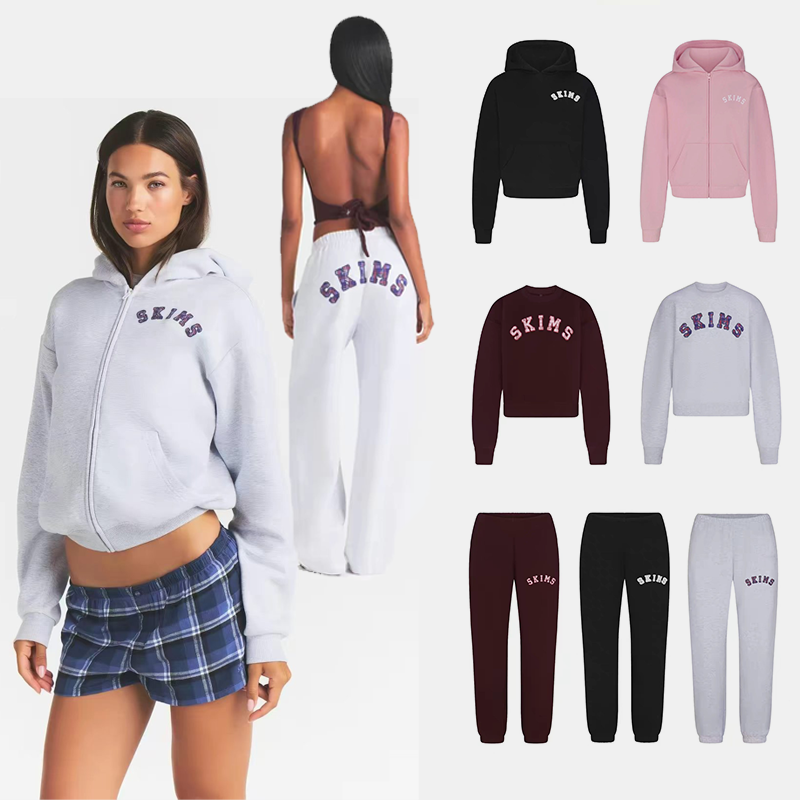 Skims Sweater Pants Fall Winter Classic Kangaroo Opening Loose Fitting Casual Hooded Zip Up Sweater Casual skimss women Set