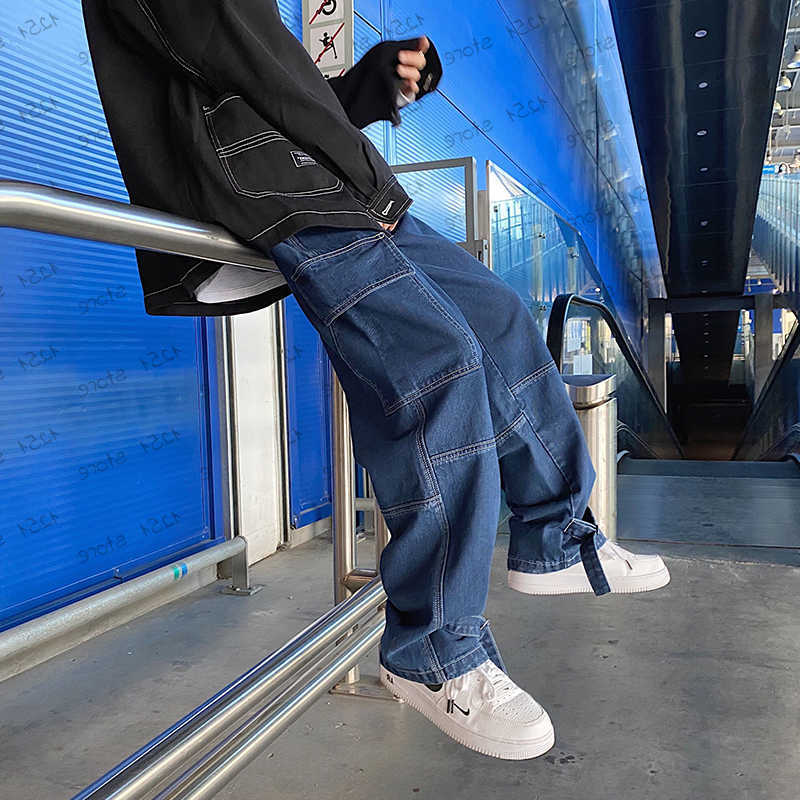 Jeans Uomo Jeans da uomo Pantaloni larghi in denim a gamba larga Jeans larghi dritti da uomo Hip Hop Streetwear Skateboard Pantaloni in denim neutro