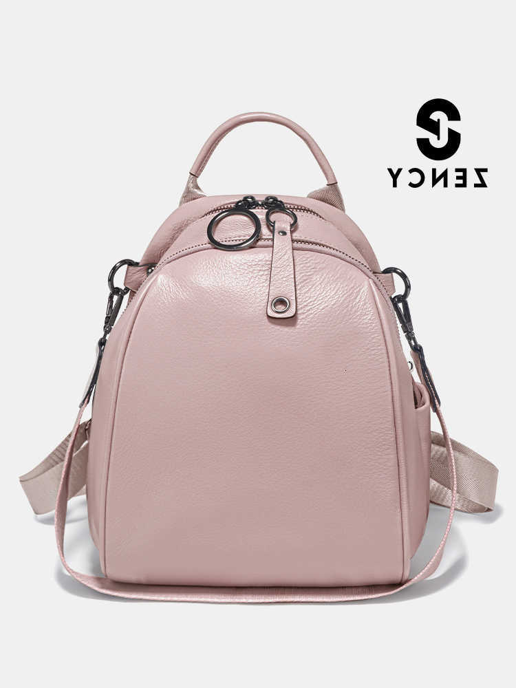 Soft Backpack Style Zency Women's Genuine Leather Pale Pink Backpack Large Capacity Convertible Rucksack Knapsack Multi-pockets Shoulder Bag H2