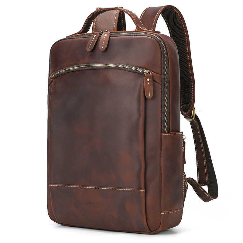 Crazy Backpack Style Vintage Men's Horse Leather Backpack Genuine Large Rucksack Classic Travel Bag with Laptop Compartment H260922