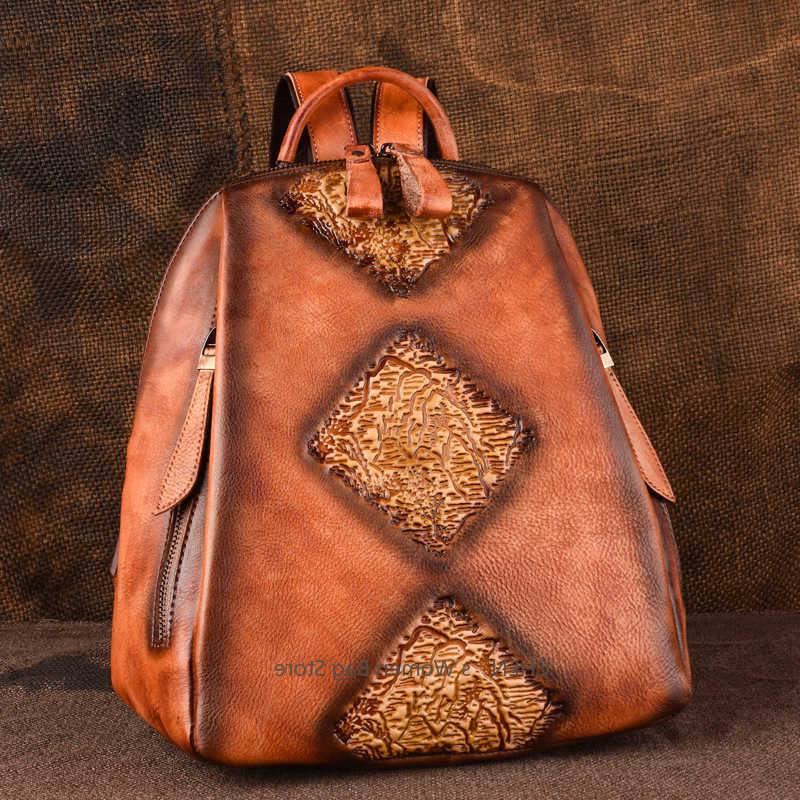 Genuine Backpack Fashion Style Leather Women Backpack Large Capacity Embossed Shoulder Bag Female First Layer Cowhide 2025 New H260922
