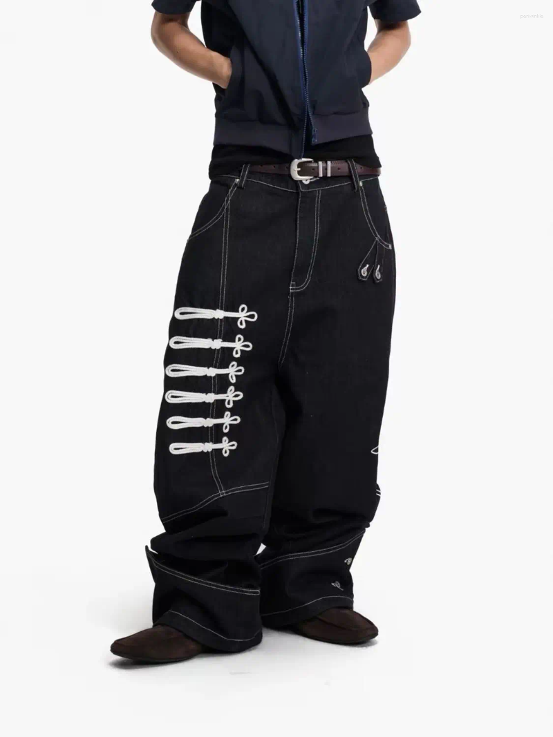 Men's Button Decoration Y2k Jeans Punk Style Pants High Waist Wide Leg Sweatpants Straight Street Casual Trousers