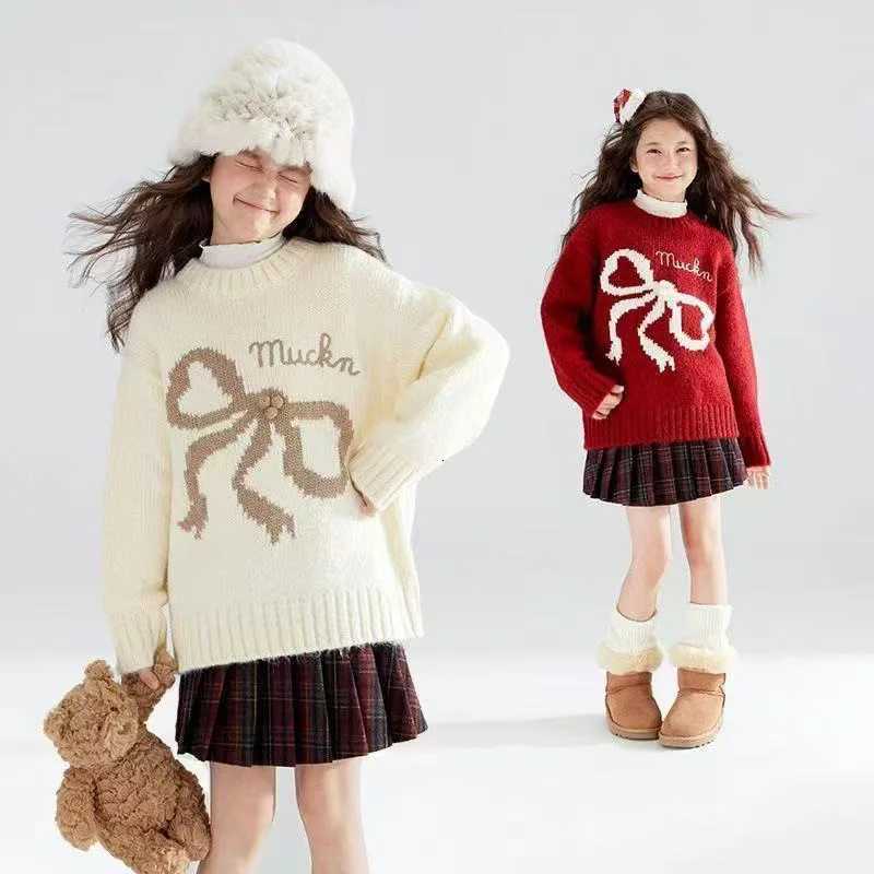 Winter Sweats Pullover Autumn Girls Pullovers for Kids Sweet Bow New Year Children Sweatshirts Christmas Teenager Knitted Sweater 4-14T C260921