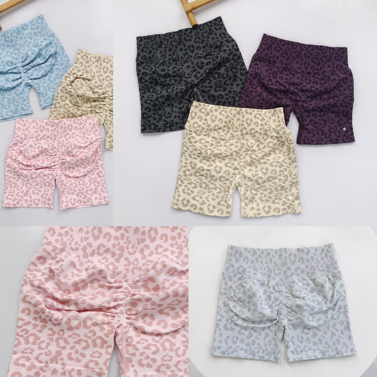 A2998 Leopard-Print Yoga Shorts Women's Quick-Dry High-Waisted Butt-Lifting Fitness Pants Stretchy Tight-Fitting Running Shorts Peach-Colore
