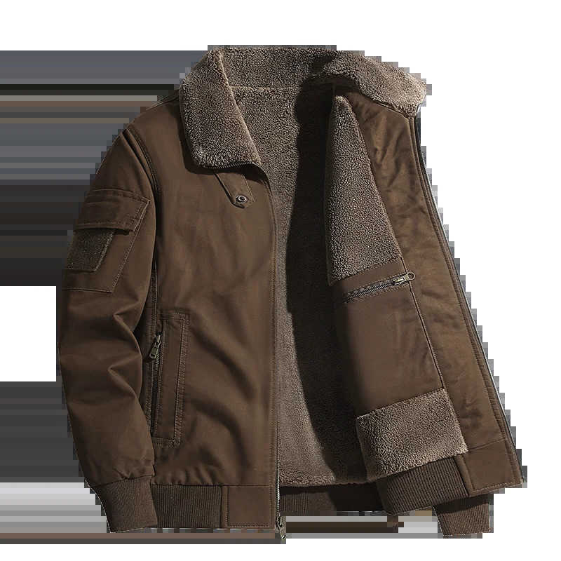 Men Men's Down Parkas Jacket Simple High-end New Pure Cotton Washed Cotton Jacket Men Winter Velvet Fur Collar Top Retro Lapel Workwear Jacket