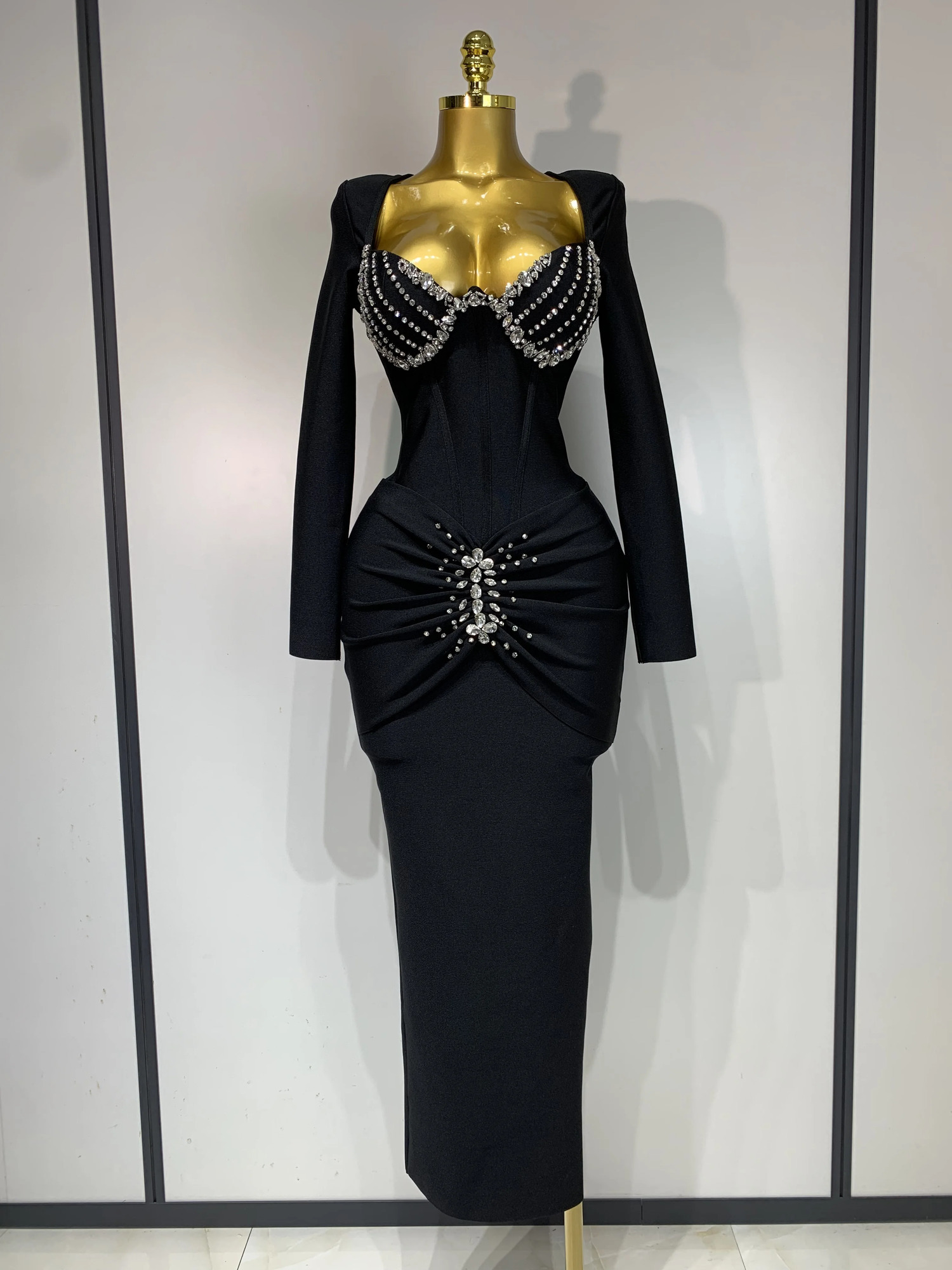 Women Sexy y Sparkly Beading Bandage Dress Long Sleeve Bodycon Celebrity Party Elegant Evening Club Pary Dresses 260922