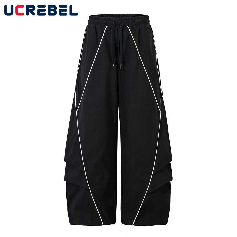 Contrast Paneled Pleated Wide Leg Pants Mens Spring Summer High Strt Elastic Waist Loose Sports Pants Men Trousers Q260922