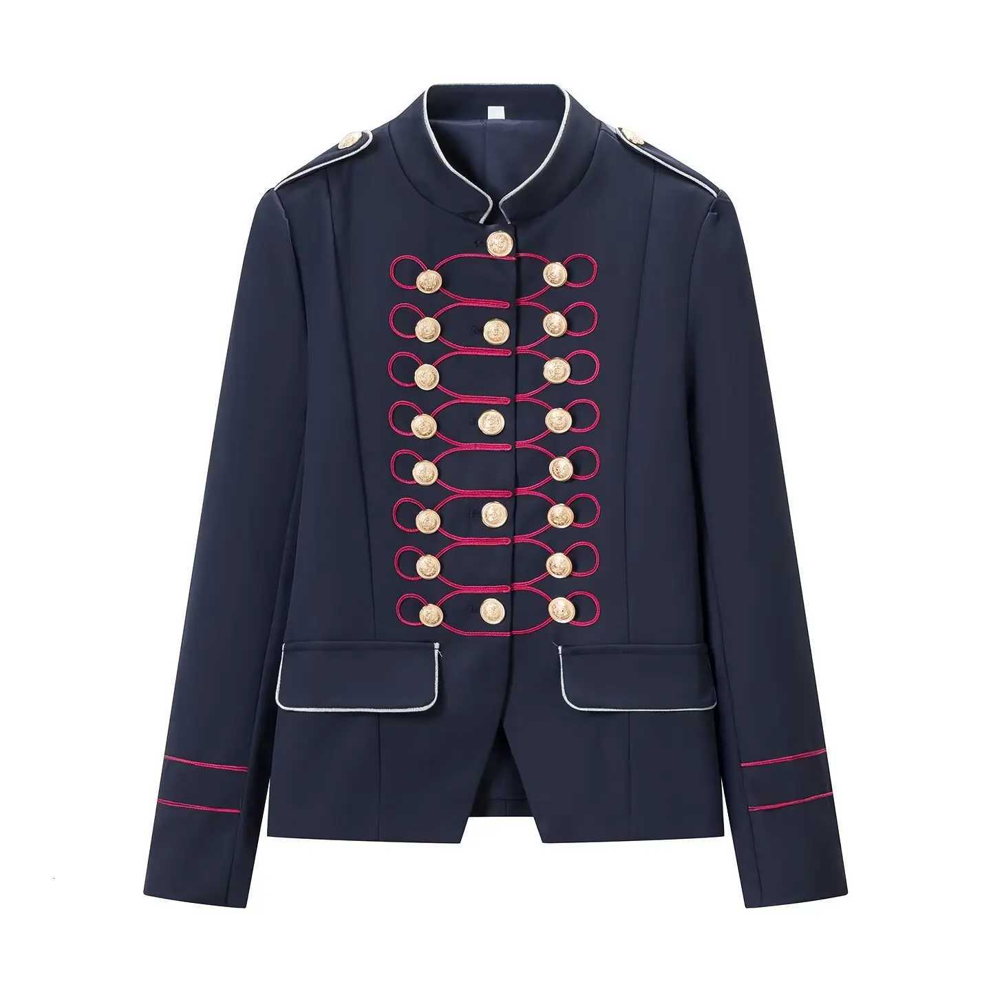 Women's Jackets 2026 Autumn Women's Elegant Napoleon Gold Button Jackets Office Lady Vintage Epaulet Cropped Stand Neck Street Commute Coa