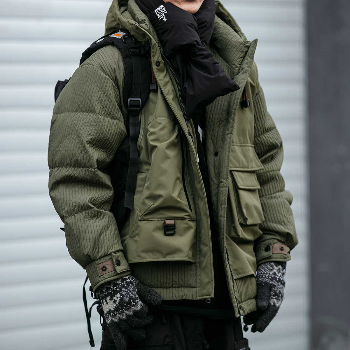 Down Parkas Men 2024 Men's Winter Fashion Outdoor Stitching Down Coats Male Tooling Hooded Jackets Male Loose White Duck Down Overcoats P276 C2