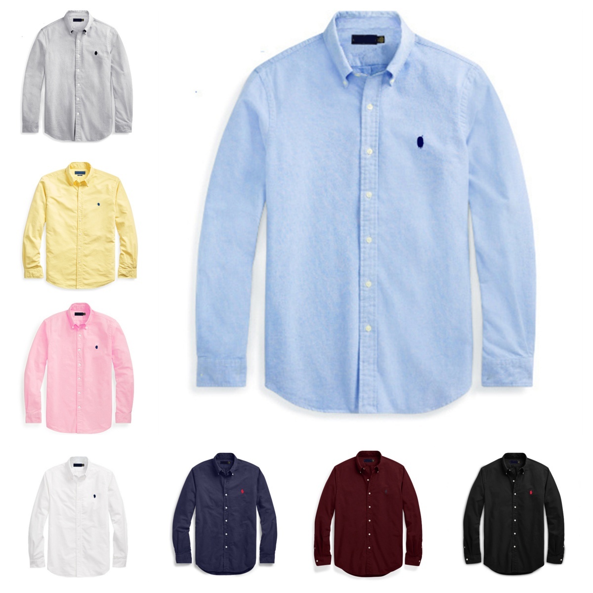 Cross-border foreign trade Paul classic pony logo embroidered Oxford fabric solid color men's pure cotton long-sleeve shirt jacket top a6