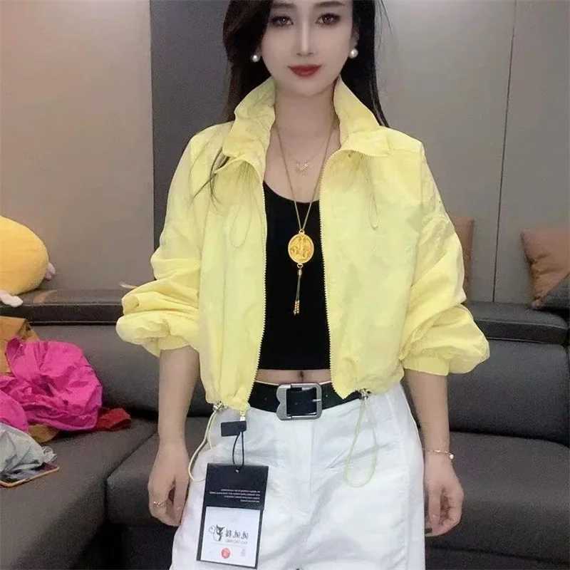 Women's Jackets Korean Ladies Stand Neck Sun Shirt Jacket Summer Women Long Sleeves Sun Protection Clothing Coat Femme Solid Color Baseball Top