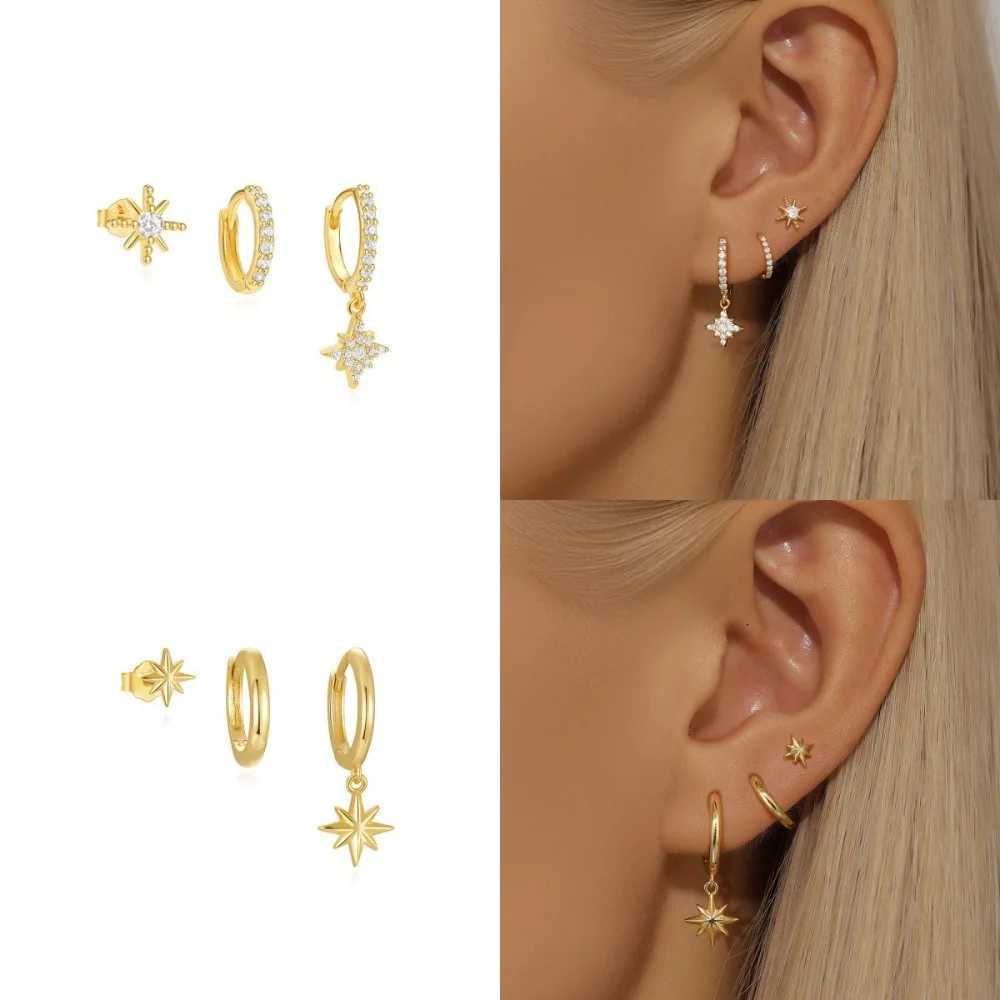 Stud 3pcs Set Personality Gold Color Stainless Steel Star Sun Zircon Stud Earrings for Women Luxury Trendy Summer Jewelry Set Gift X260921
