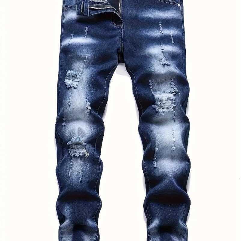 Motorcycle Riding Mens Pants Ripped Skinny Breathable Casual Blue Denim Trousers Strtwear Men Clothing S260922865G
