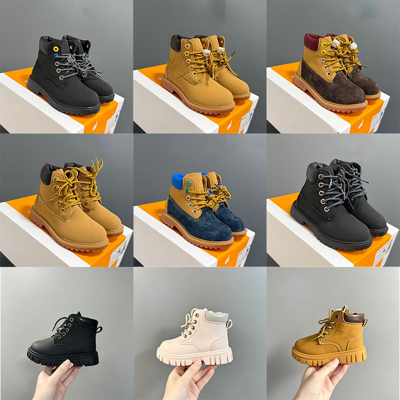 Kids Hightop Boots Classic Waterproof Nubuck Leather Thick Rubber Outsole Nonslip Durable Lace Up Outdoor Hiking Boys Girls Toddler Trainers Childre