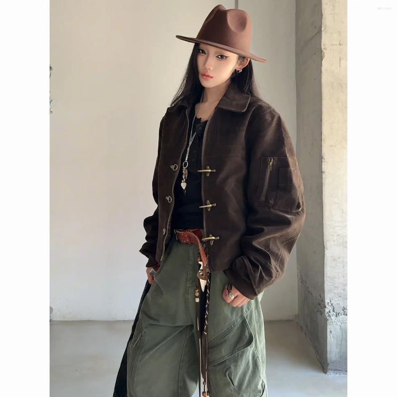 American Retro Distressed Imitation Suede Jacket Men's Autumn Niche Deconstructed Aircraft Buckle Vintage Short