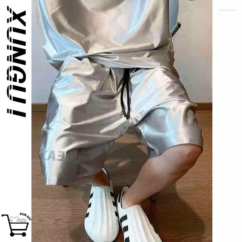 American High Street Satin Glossy Draped Sports Shorts Men's Summer Cool Thin Loose Five-point Pants
