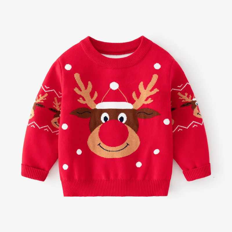 Winter Thickened Children's Sweater Pullover Boys And Girls Double Deer Jacquard Kid Sweater Knitted Red Christmas Decoration Clothing C260921