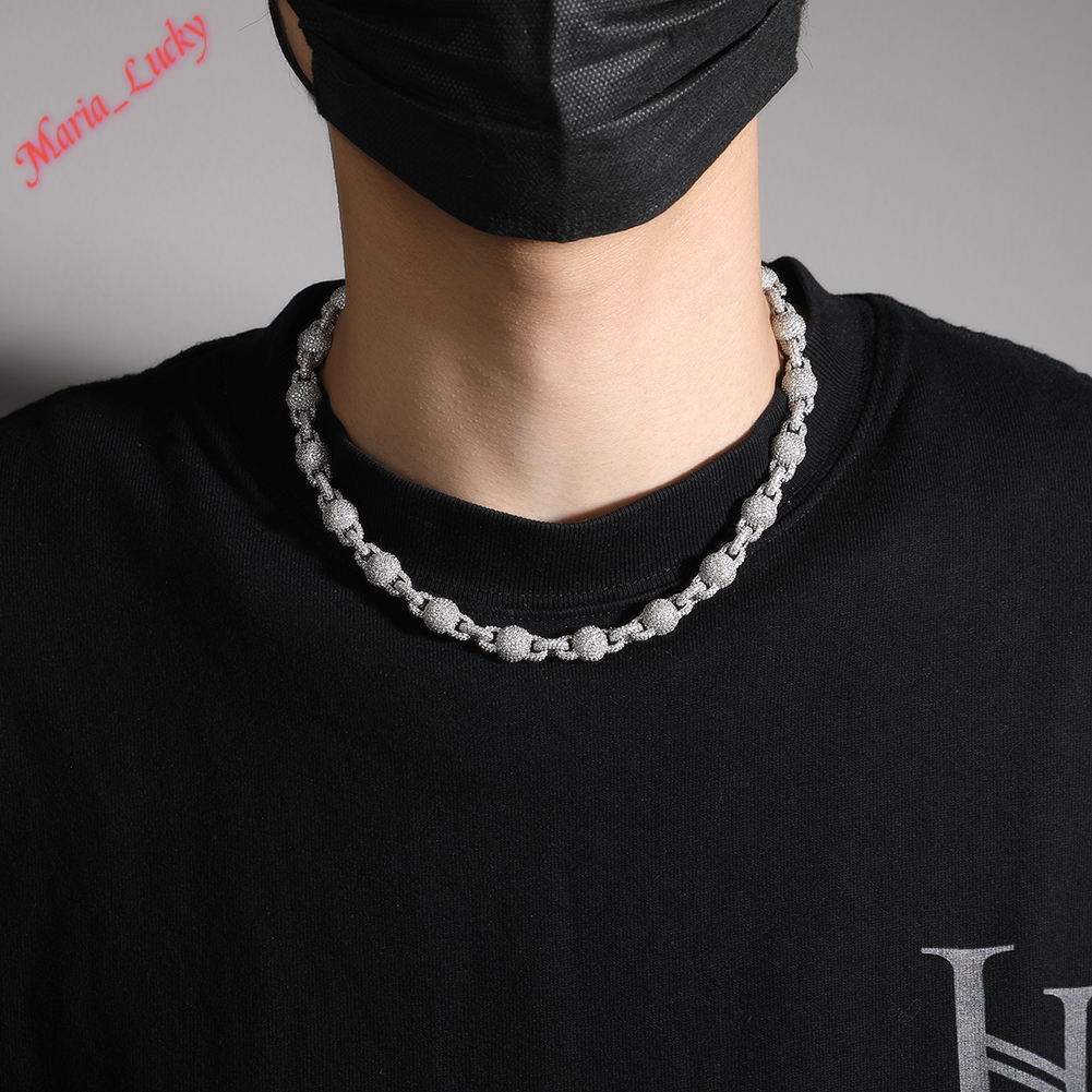High Quality 10MM 925 Sterling Silver Moissanite Oval Ball Link Necklaces Rhodium & 18K Gold Plated Iced Out Tennis Bracelet Hip Hop Rapper Luxury U