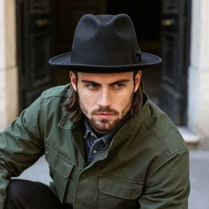 Hats Wide Bucket Brim Hats British Retro New Big Size Casual 100% Wool Fedoras Men Felt Top Hat Man Large Size Jazz Gentlemen Hats N260921
