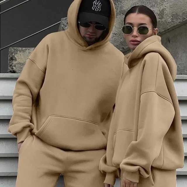 Tracksuits Fall and Men's winter couple's fleece-lined hooded set men's warm casual long-sleeve pants for outdoor sports wear J260921
