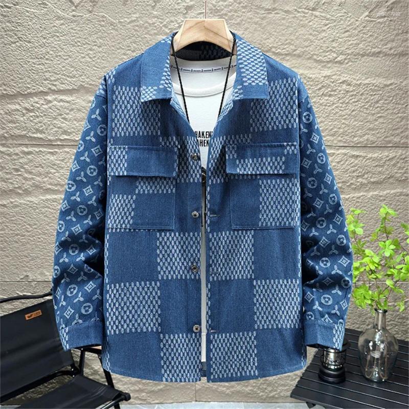 Plaid Denim Jacket Mens Vintage Fashion Jeans Plus Size 11XL Spring Autumn Cargo Coat Male Silky Cotton
