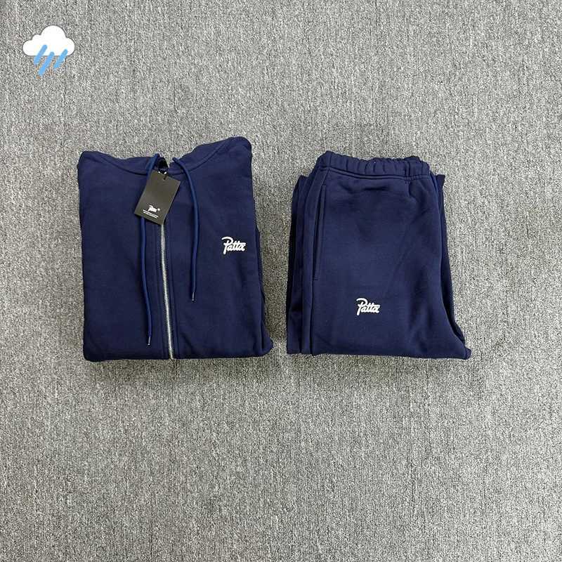 Men's Hoodies Sweatshirts High Quality Cotton Men Women Couple Blue Black Gray Zipper Coats Hooded Simple Small Letters Print PATTA Zip Hoodie