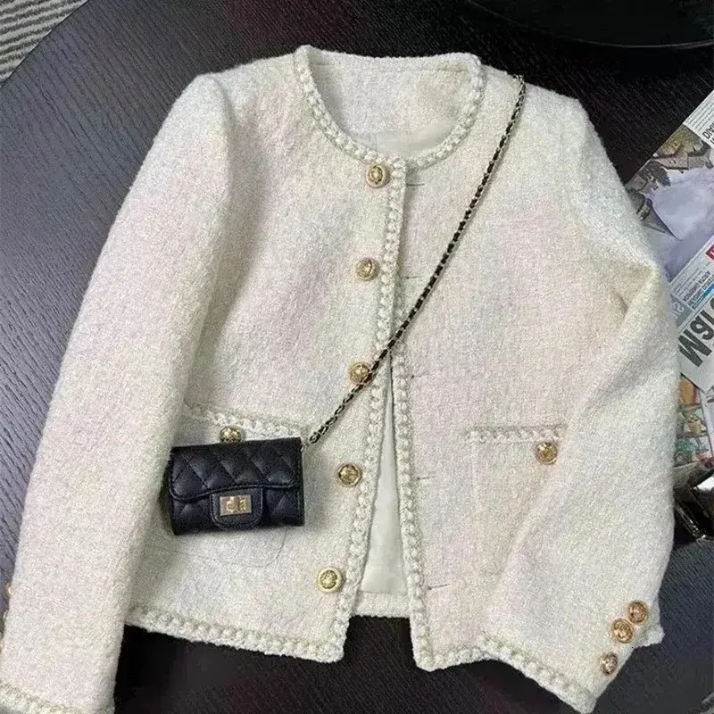Women Short Jacket Fashion Cropped Tweed Jacket Women Vintage Elegant Coat Korean Single Breasted Blazer casual Ladies All Match Chic Short Outerwea