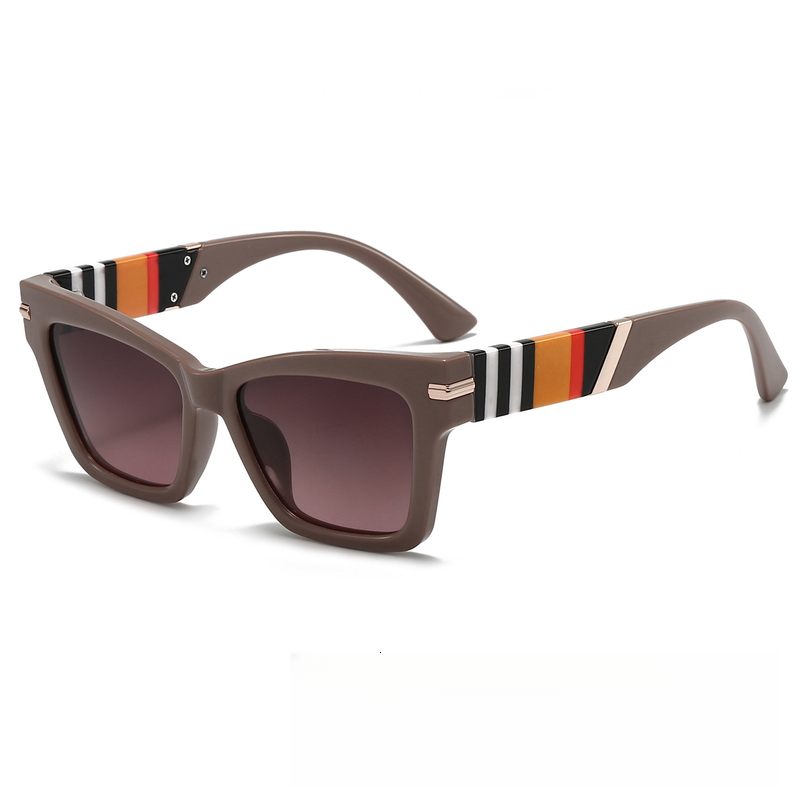 Designer Women Cat Eye Square Sunglasses Thick Frame Striped Decor Temples Luxury Glasses UV Protection Fashion Shades For Beach High Quality Eyewea