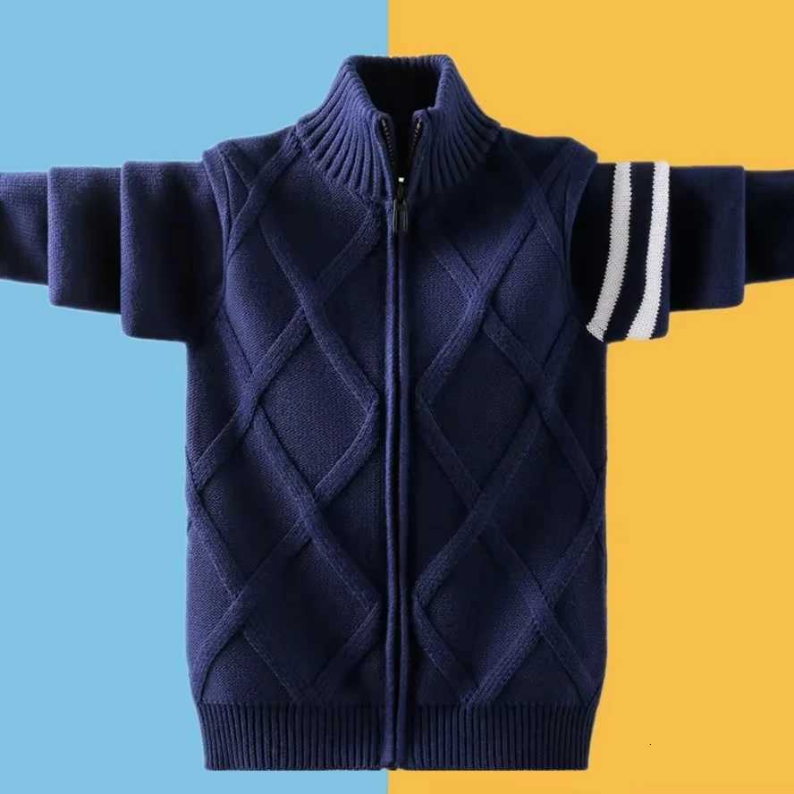 Knitted Pullover Big Boys Cotton Sweaters Autumn Winter Kids Zipper Warm Cardigan Jacket For Children's 4-15 Years Clothes C260921