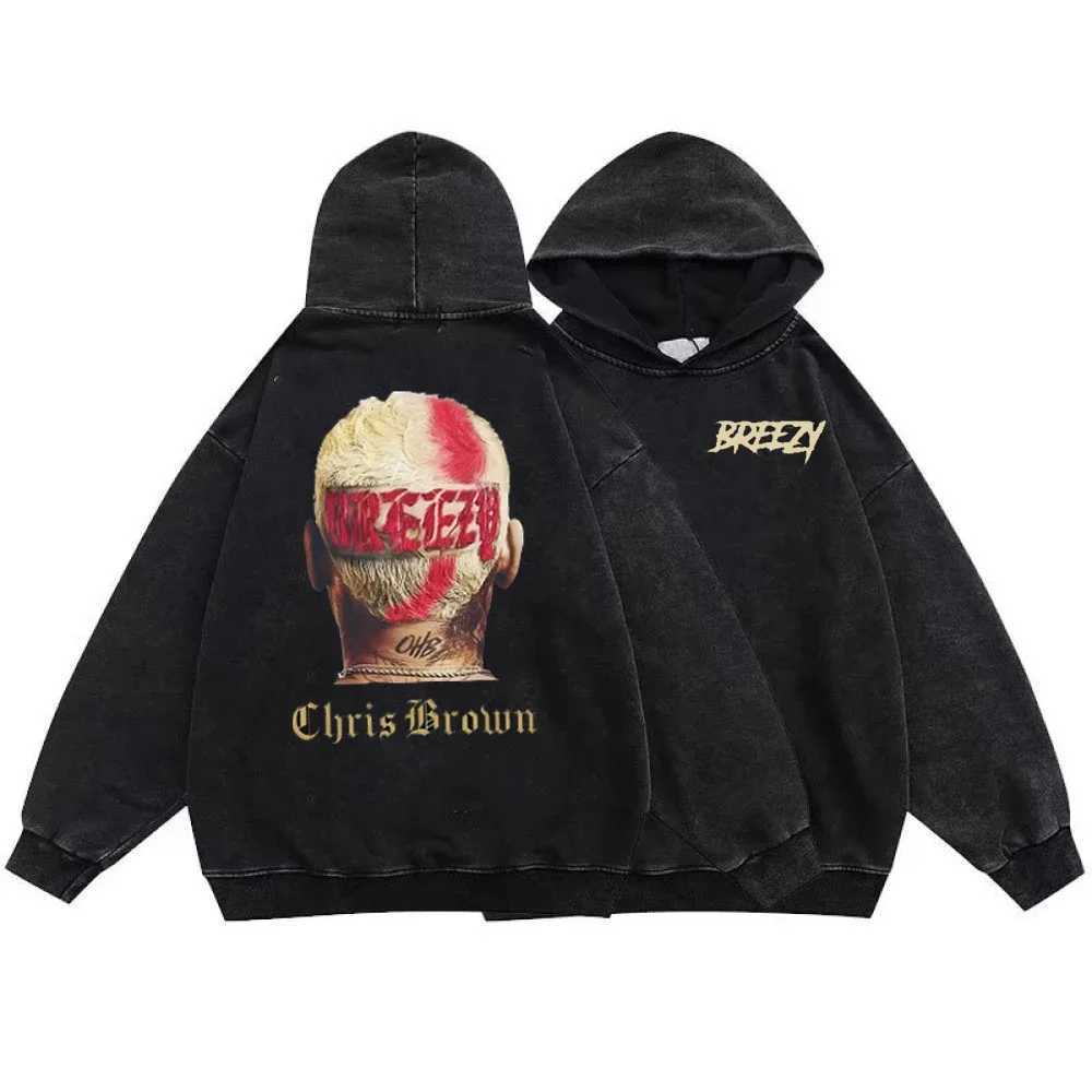 Men's Hoodies Sweatshirts Chris Brown Vintage Washed Hoodies Hip Hop Streetwear Print Hoodie Y2k Retro Sweater Under The Influence Tour Breezy