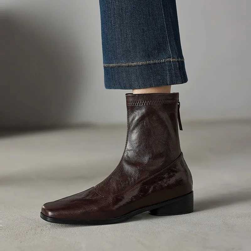 Designer Autumn Vintage Elastic Boots Slim Women Ankle Boots Fashion Soft Leather Shoes Ladies Elegant Thick Heel Mordern Short Booties J260922