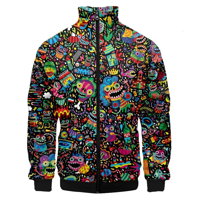 Colorful Monster Graffiti Art Men's Plus Size 3D Jacket Sportswear Spring Stand-up Collar Zipper Sweater Baseball Jacket Men's260921
