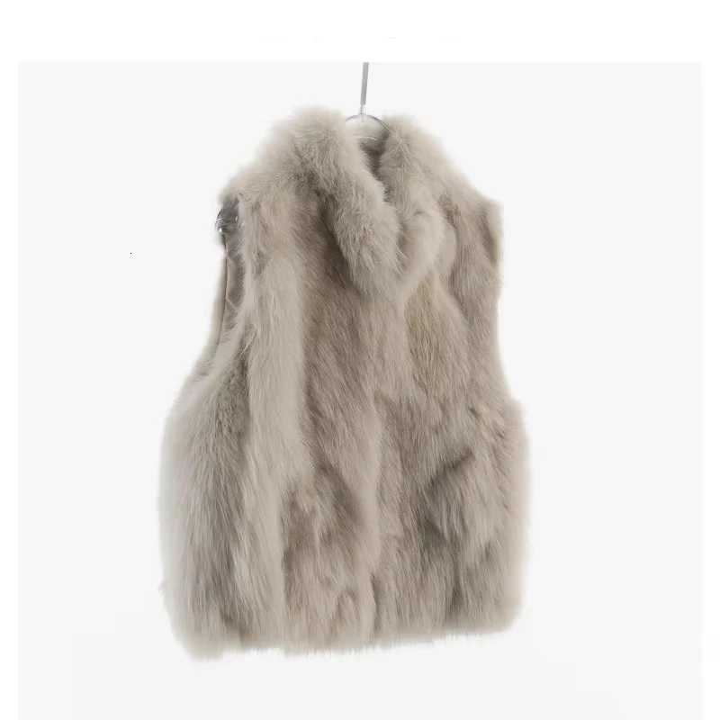 Faux Women's Fur Fur Fox Fur~Women's Fur High-End Fur-Integrated Vest Elegant Gray Sleeveless Top New Autumn and Winter Style C260921