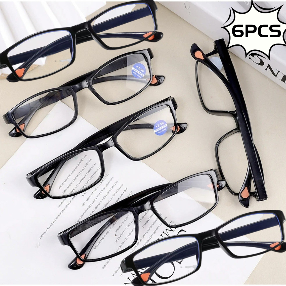 6 Stück Sport-Lesebrille für Herren und Damen – bequeme, stilvolle Presbyopie-Lesebrille mit Polycarbonat-Gläsern, Bulk +1,0 ~ + 4,0 ddmysat