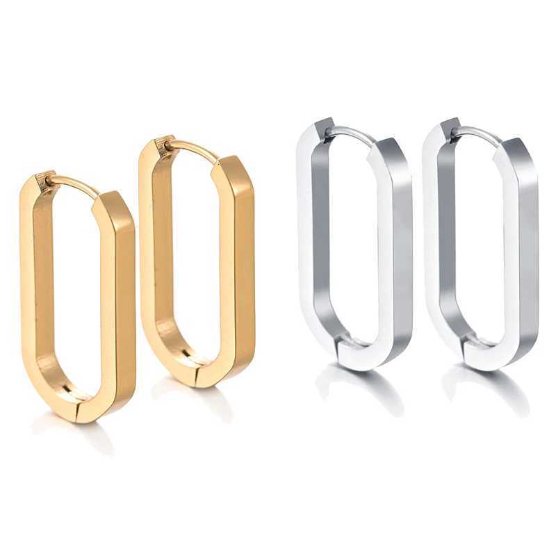 Stud Classic Stainless Steel Ear Buckle For Women Trendy Gold Silver Color Big Oval Rectangle Hoop Huggie Punk Hip Hop Jewelry Gift X260921