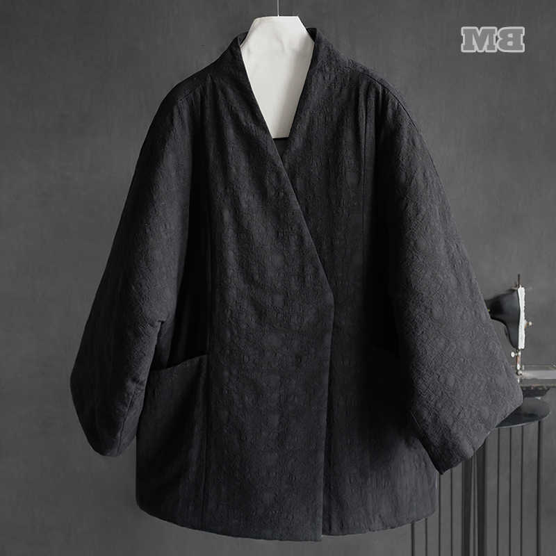 Down Parkas Winter Men'S Men's Padding Vintage Half-Sleeve Cotton-Padded Coat Men Cotton Linen Jacquard Hanfu Plus Size Casual Parkas Male