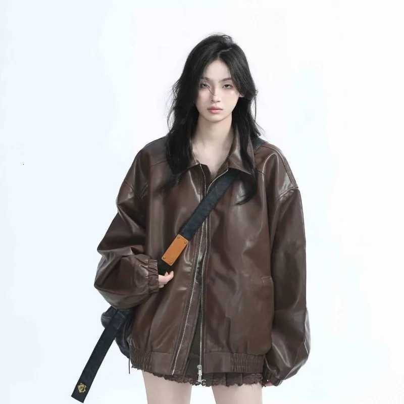 Street Vintage Gothic Motorcycle Jacket Black Leather Jacket Women's Spring Autumn PU Leather Coat Oversized Jackets for Women C260921