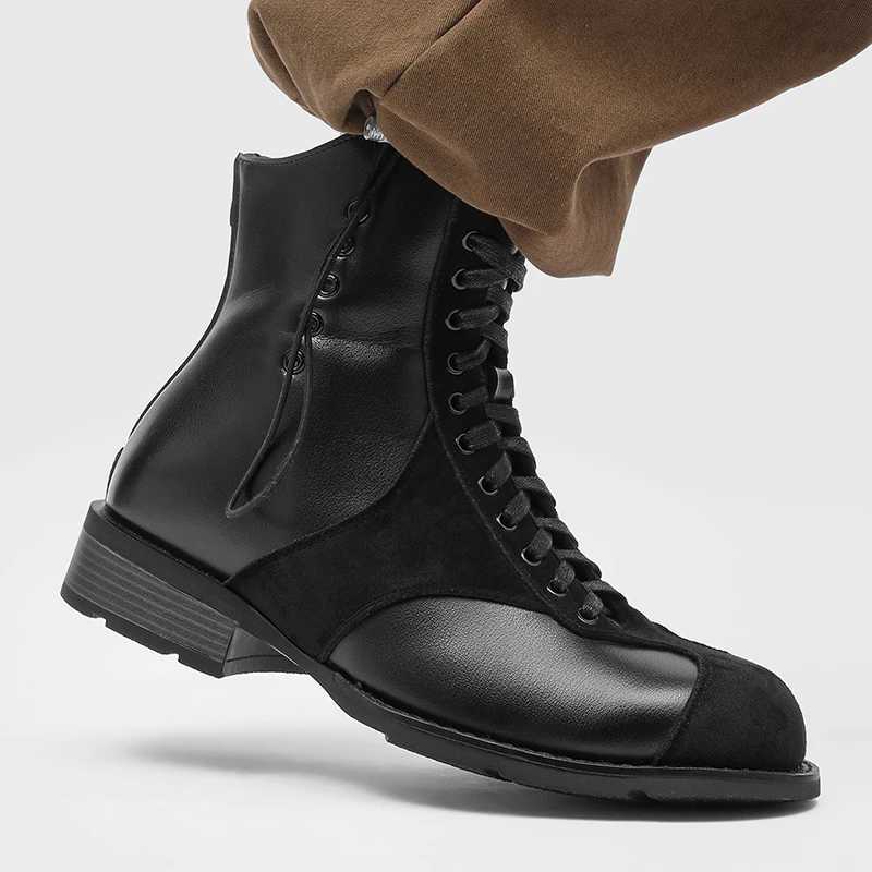 Designer Stylish Mens Black Boots Leather Ankle Boots Lace-Up Motorcycle Casual Boots for Man Leisure Walk Male Botas Treking Footwear Sneakers J260