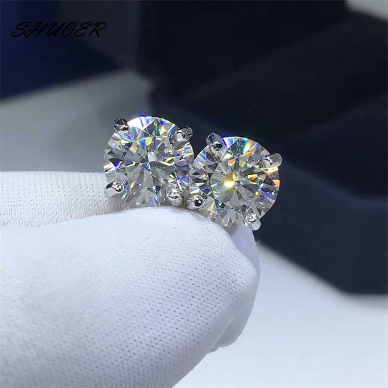 Stud 18K White Gold Pt950 Platinum Total 4-6 Carat Round Brilliant Cut Pass Diamond Tester D Color Moissanite 4 Prongs Stud Earrings X260921