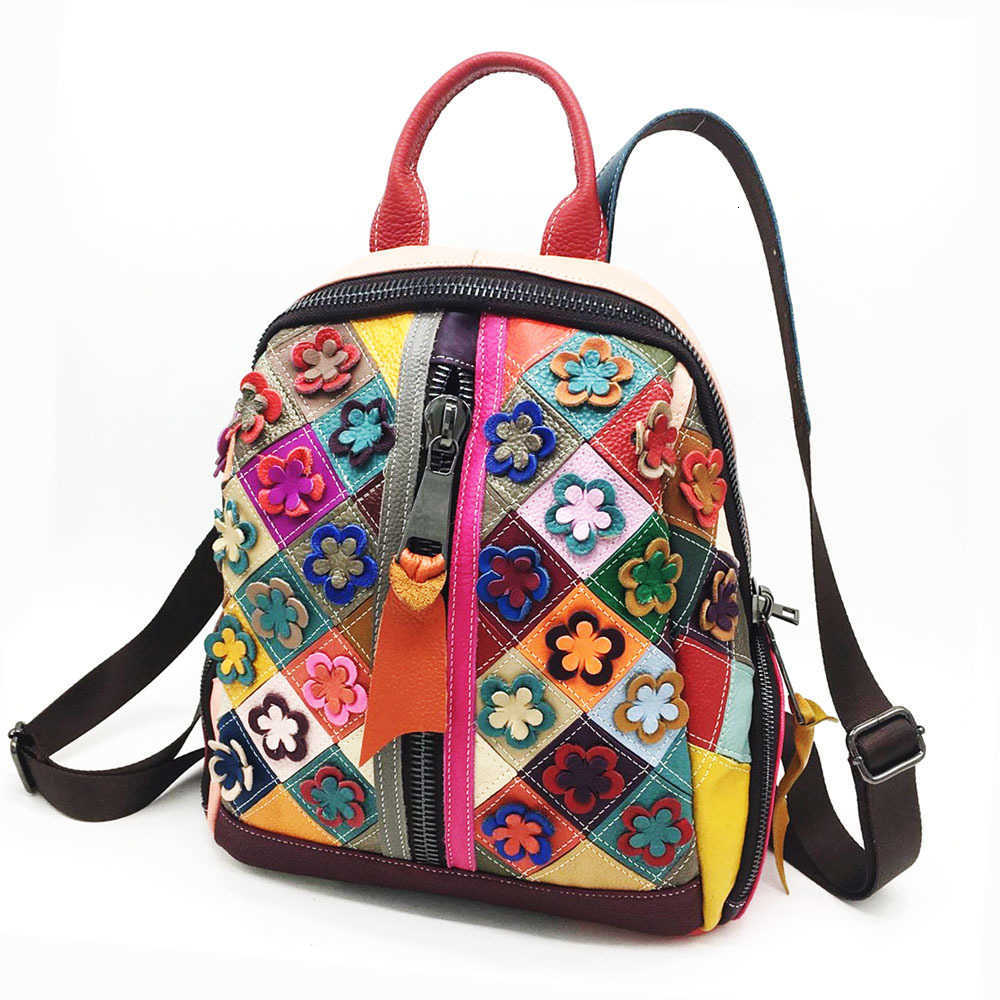 Genuine Backpack Style 3D Floral Leather Backpack Woman Real Cow Leather Shoulder Bags Ladies Fashion Cowhide Travel Tote Bag 2026 New H260922