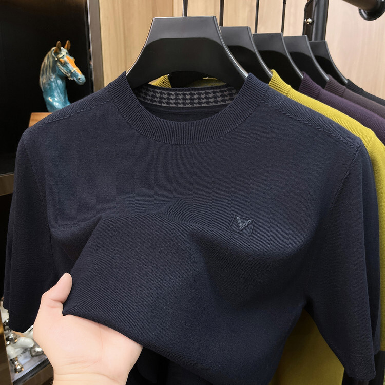 New Designer T-shirt Men's Base Knit Sweater Round Neck Short Sleeved Style High-quality Fashionable Handsome Versatile And Casual Sweater