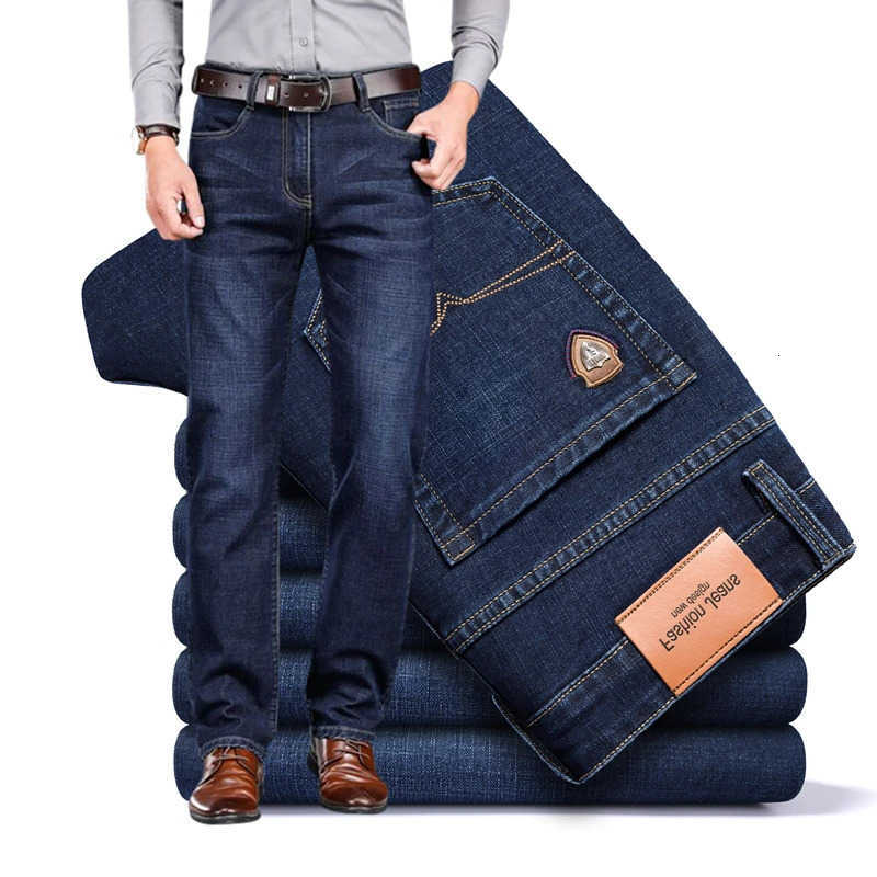 SHAN Men's Jeans BAO 2024 autumn spring fitted straight stretch denim jeans classic style badge youth men's business casual jeans trousers
