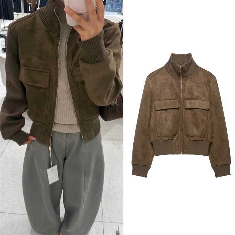 Women's Jackets Guobioziy Women's Jacket 2026 Fall/Winter New Fashion Retro Stand Collar Suede Texture Pocket Detail Pilot Jacket C260921
