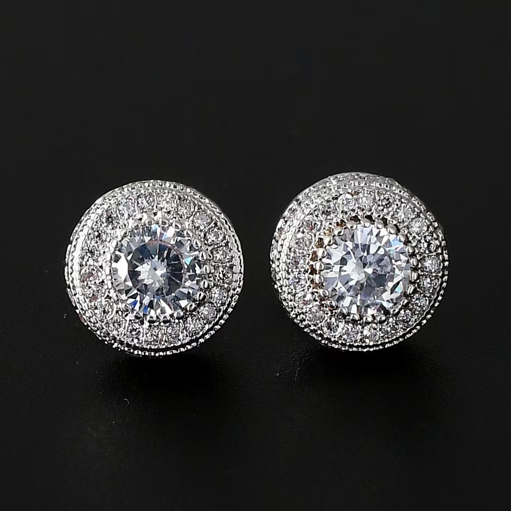 Shiny high-quality 18k gold-plated hip-hop iced-out moissanite silver 925 earrings
