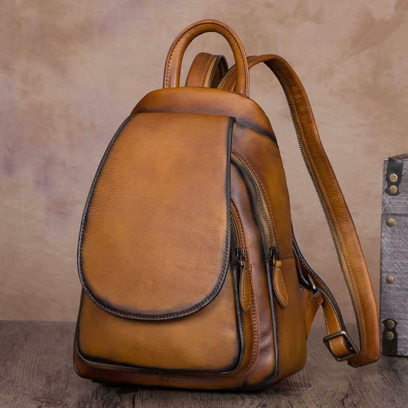 Genuine Vintage Backpack Leather Style Women's Backpack Female Cowhide Shoulder Bag Small Backpacks Ladies Schoolbags 2020 New Cow Leather Soft