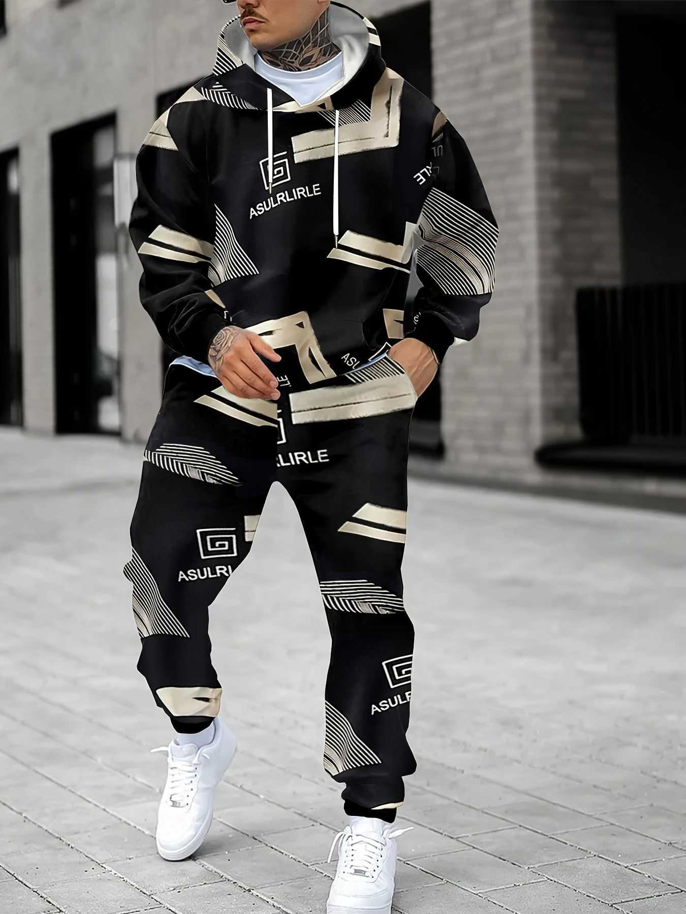 Tracksuits The new Men's men's hoodie set for Spring and Autumn 2025 features a casual fashionable soft and comfortable 3D pattern print J